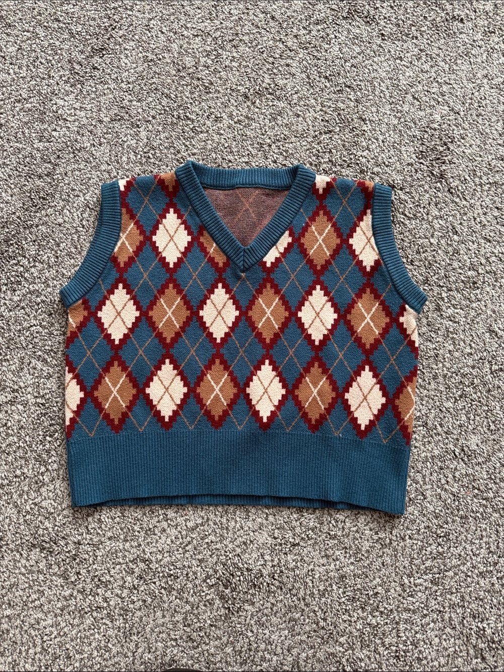 Argyle Knit Vest in Teal, Rust & Cream